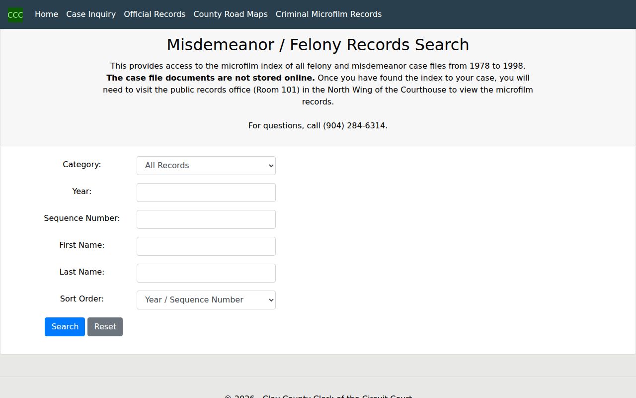 Clay County criminal court case microfilm index