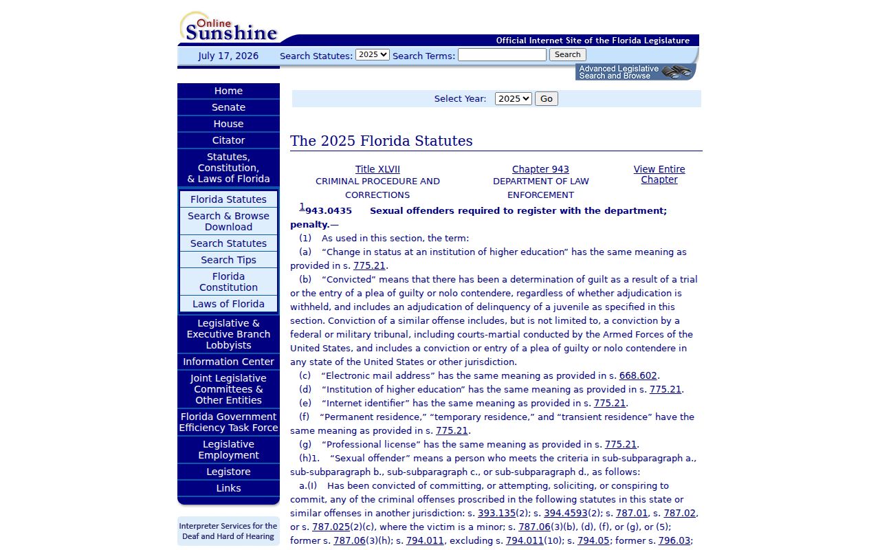 Clay County sex offender search Florida registration statute