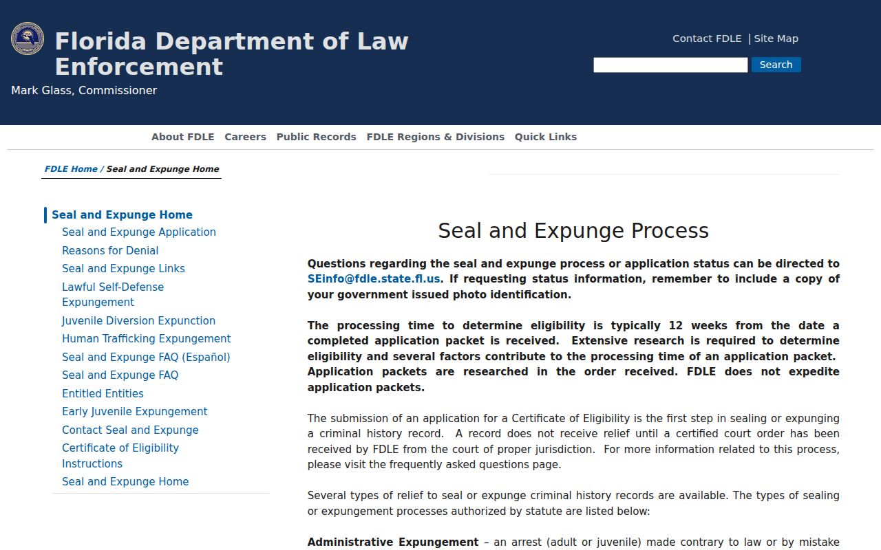 Clay County sex offender search sealing and expunction process